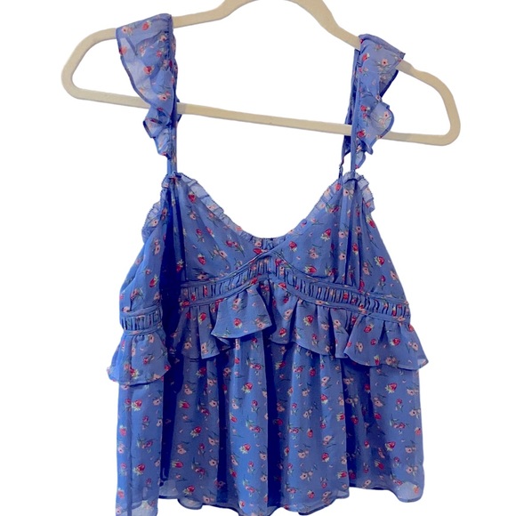 Joie Silk Blue Floral Ruffle Babydoll Camisole - Picture 1 of 11